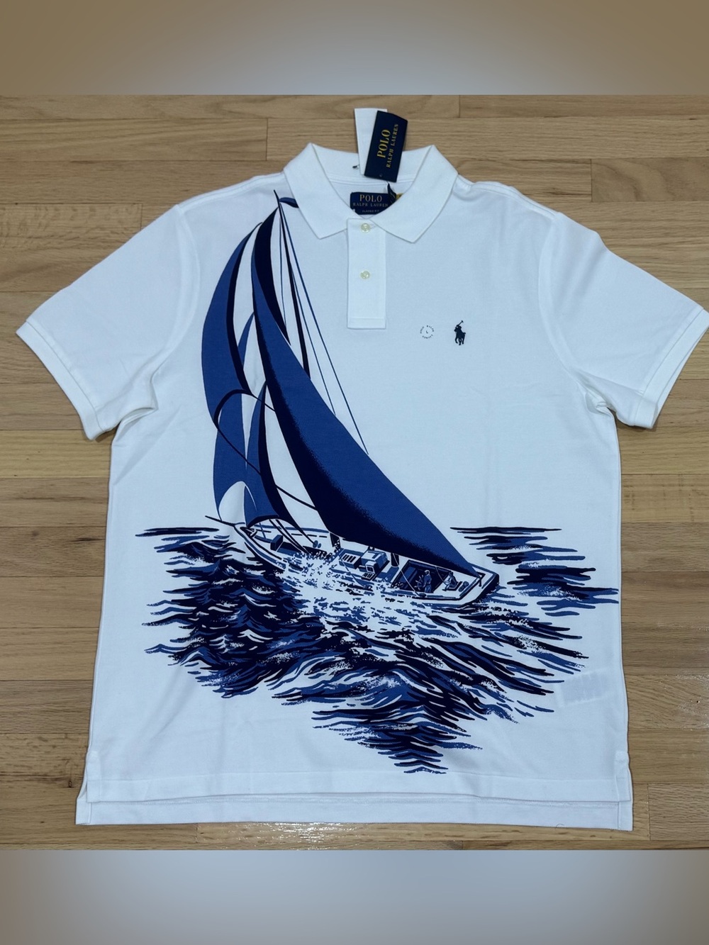Polo Ralph Lauren Men’s Classic Fit Sailboat Yacht Club Print Mesh Polo White L